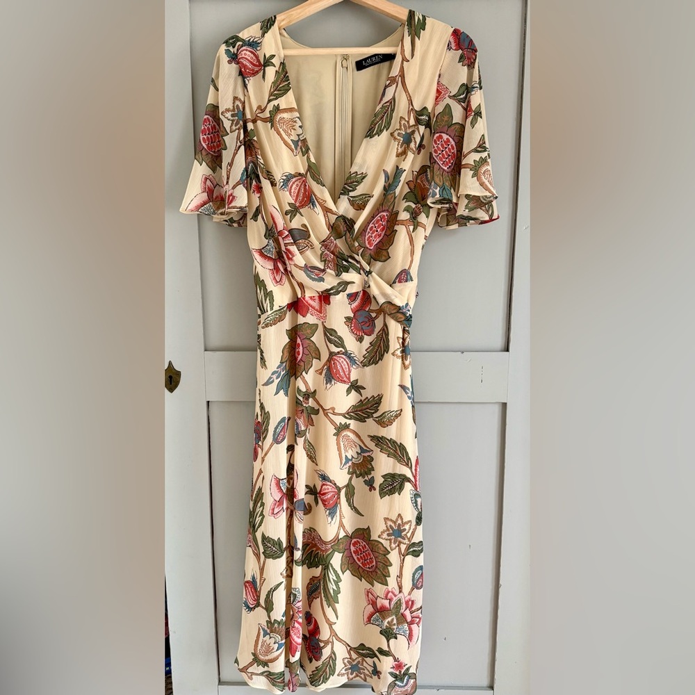 Lauren for Ralph Lauren Women’s Belted Floral Georgette Dress